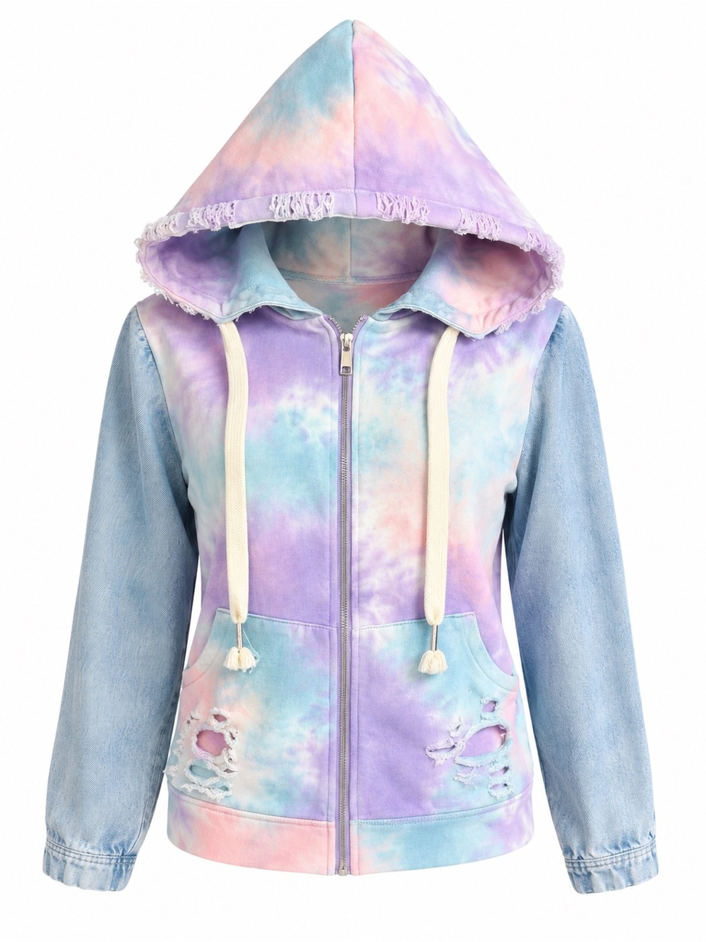 Dance & Marvel Pastel Tie-Dye Hooded Jacket with Light Blue Sleeves